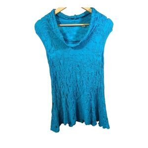 SNO SKINS Women’s Sleeveless Mock Neck Textured Tunic Top Blue Size Small